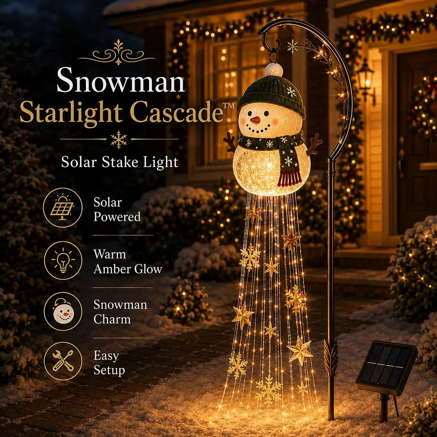 Snowman Starlight Cascade Solar Christmas Yard Light