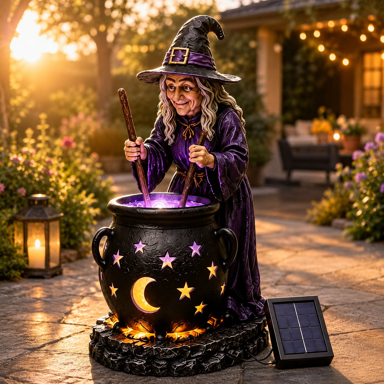 🧙‍♀️ Halloween Witch Glowing Cauldron Solar Light