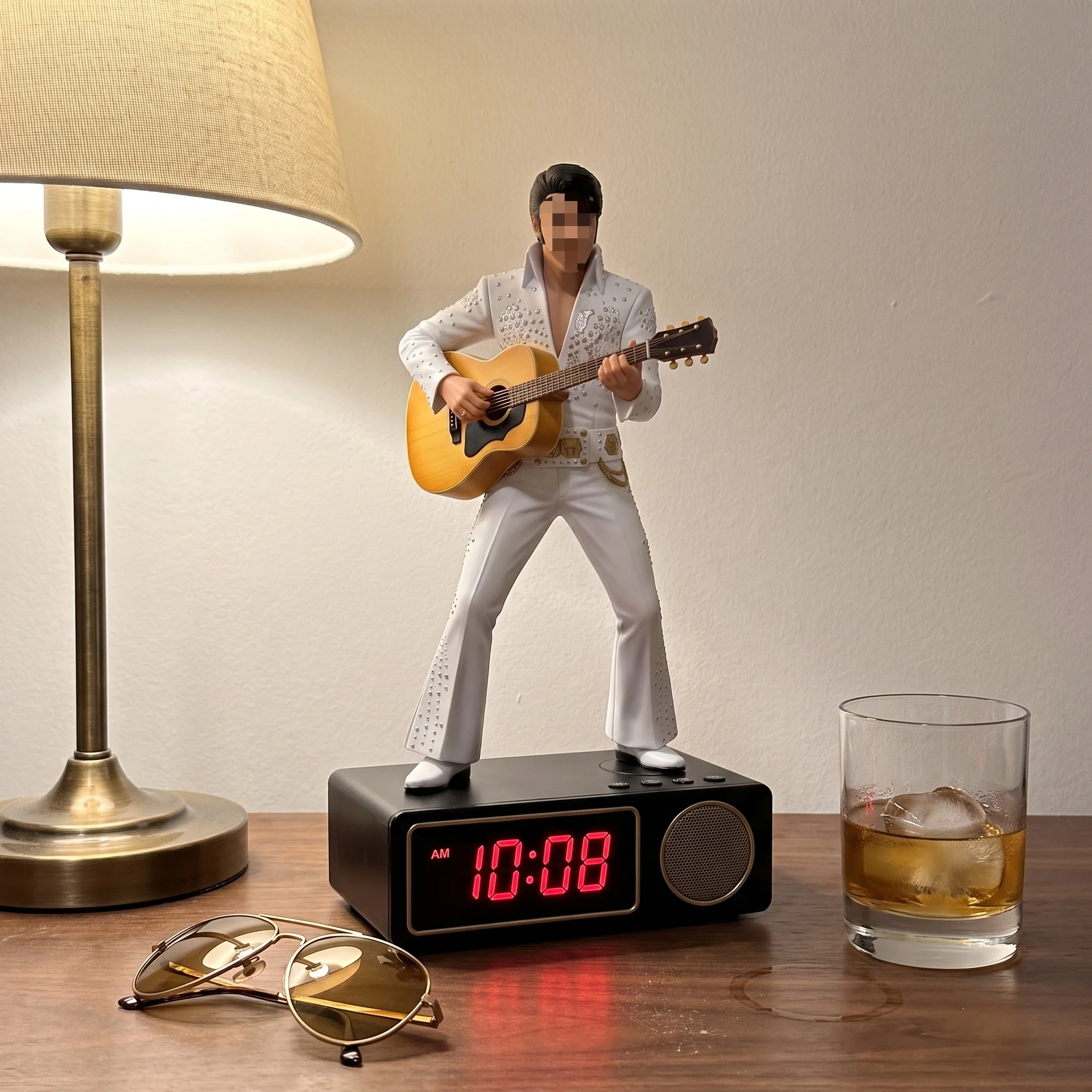 🎸 Classic Rock Legend Figurine Alarm Clock Bluetooth Speaker Desk Clock for Vintage Rock & Roll Fans
