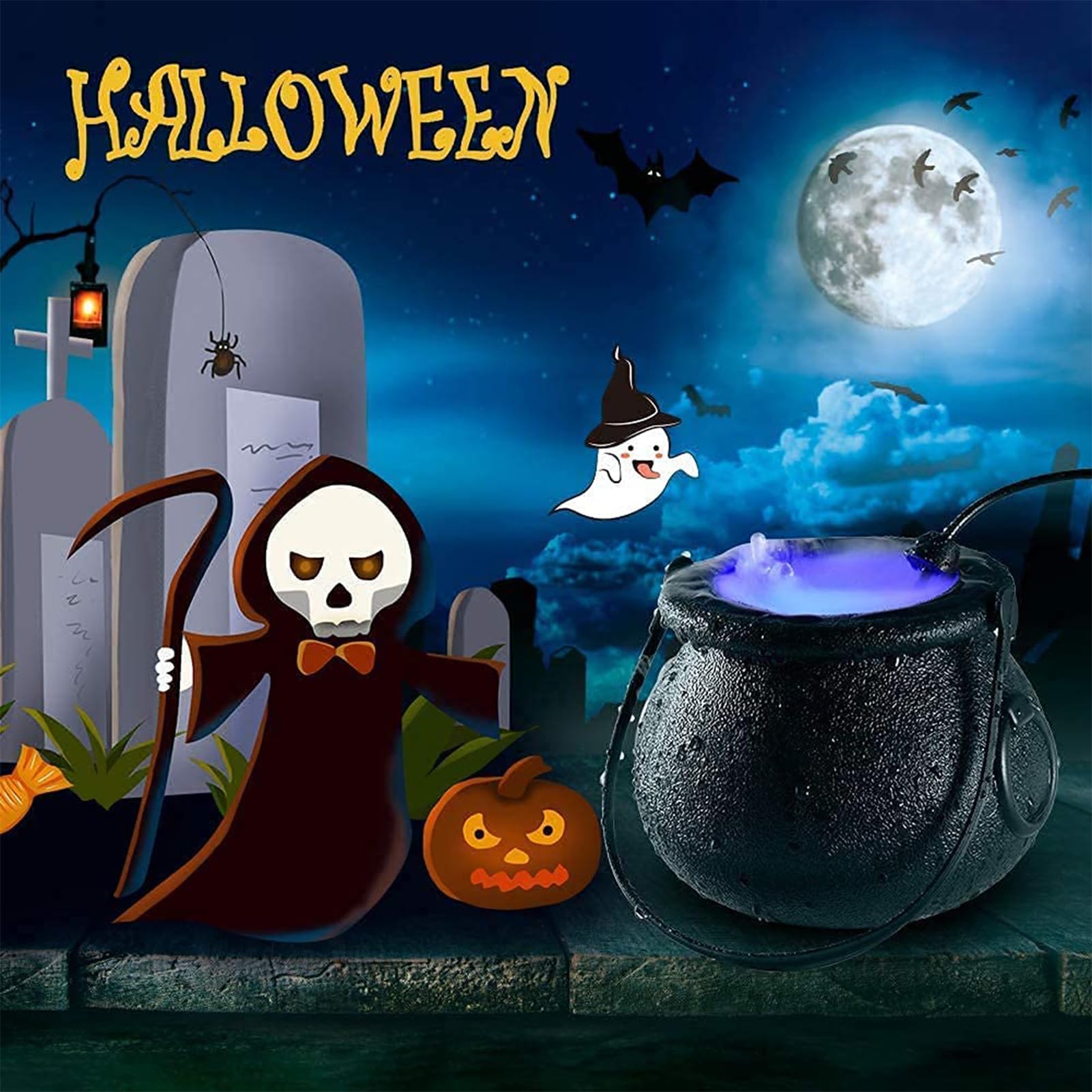 🧙‍♀️ Halloween Witch Cauldron Mist Maker LED Light | Color Changing Smoke Cauldron Decor Lamp
