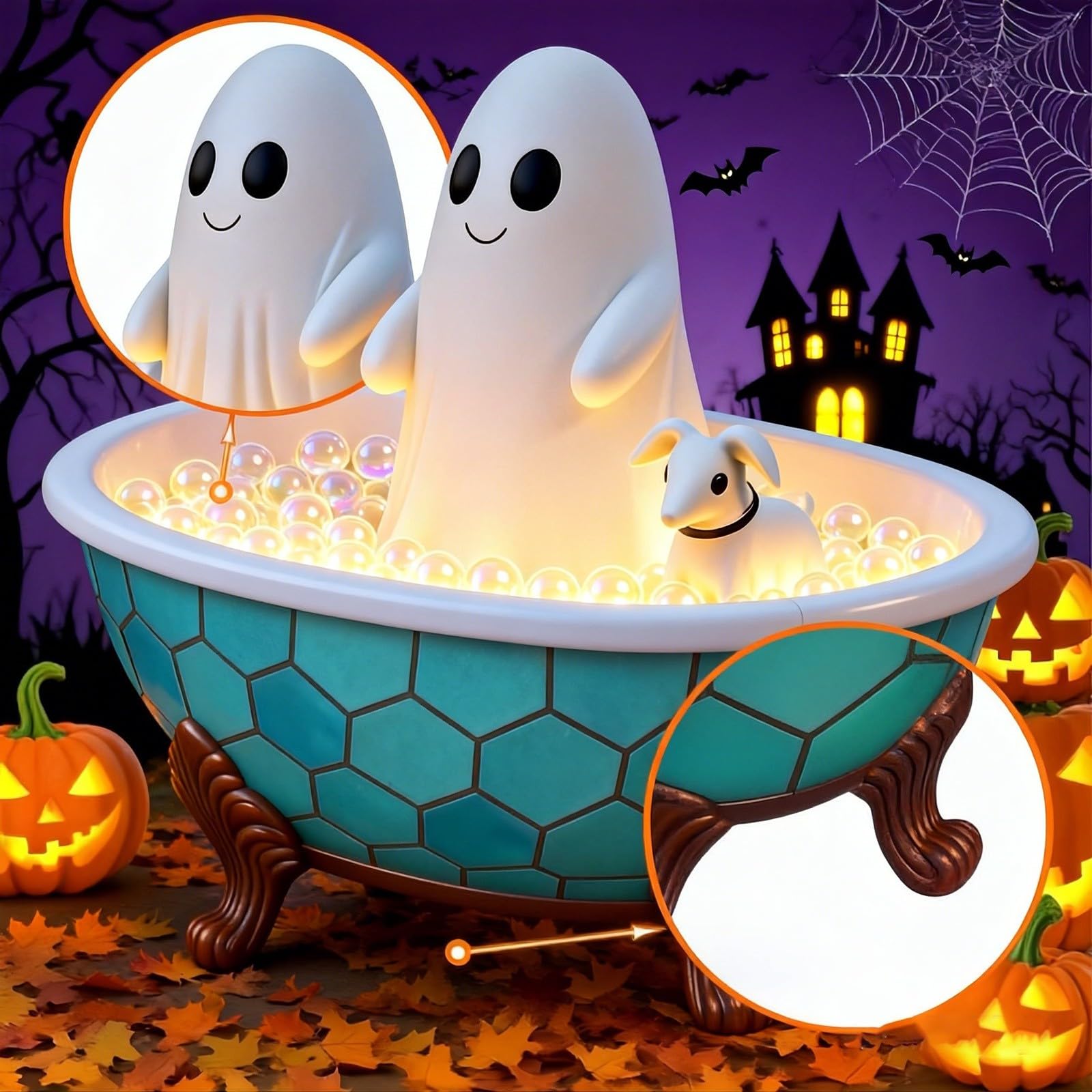 👻 Cute Ghost Bubble Bath Stained Glass Table Lamp | Halloween Spooky Warm LED Night Light