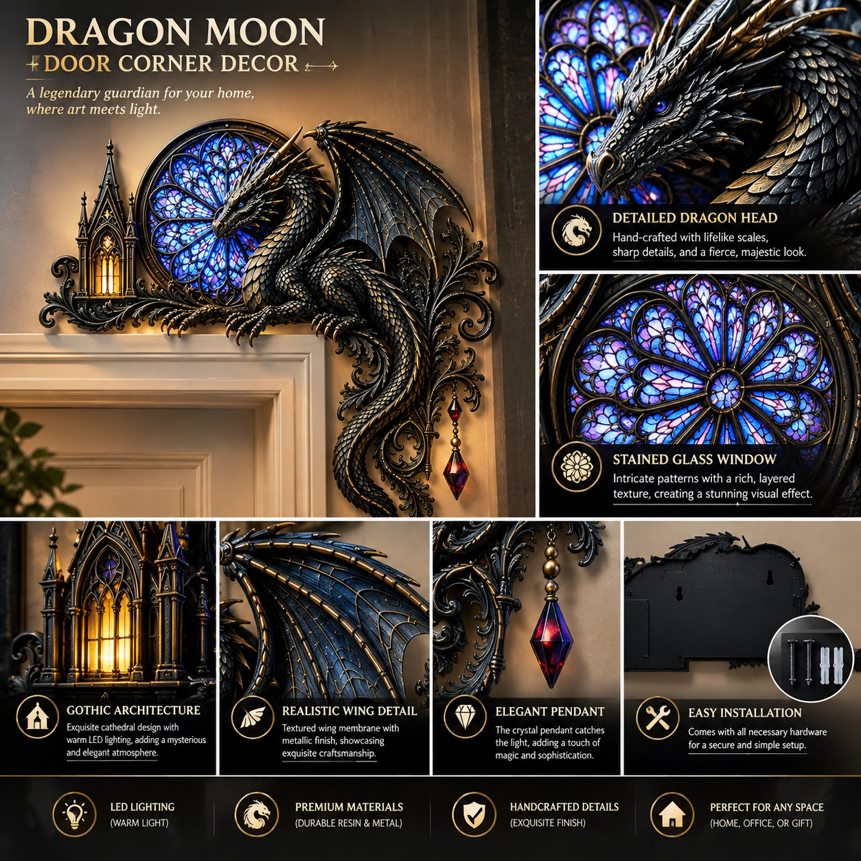 🐉 Dragon Moon Door Corner Decor Light