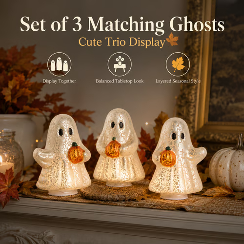 Lighted Halloween Ghost Figurine Set - Buy 1 Set (3 Pack)