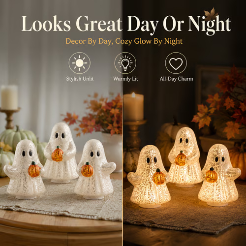 Lighted Halloween Ghost Figurine Set - Buy 1 Set (3 Pack)