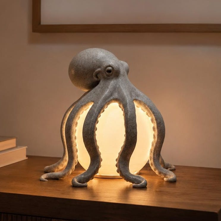 🐙 Textured Octopus Sculpture Table Lamp | Coastal Ocean Themed Warm Glow Accent Night Light