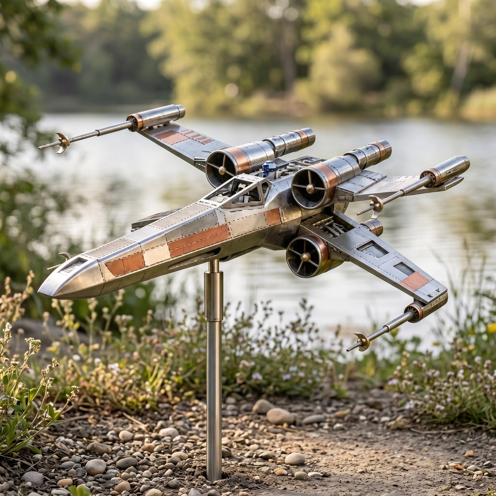 ✨ Star Wars X-Wing Starfighter Metal Wind Spinner | Sci-Fi Fan Outdoor Garden Kinetic Yard Decor