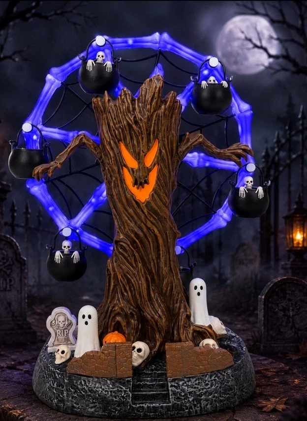 🎃✨Halloween Spooky Ghost Tree Ferris Wheel Desktop Ornament | Light-Up Seasonal Table Centerpiece Prop