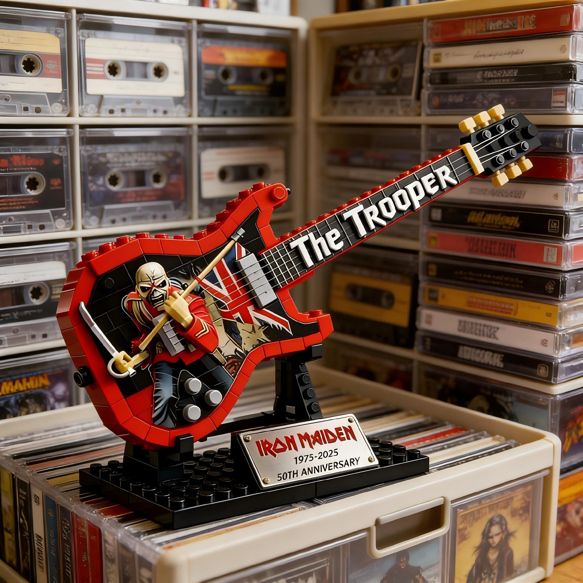 🎸 Rock Band The Trooper Guitar Building Block Set | 50th Anniversary Rock Music Collectible Model