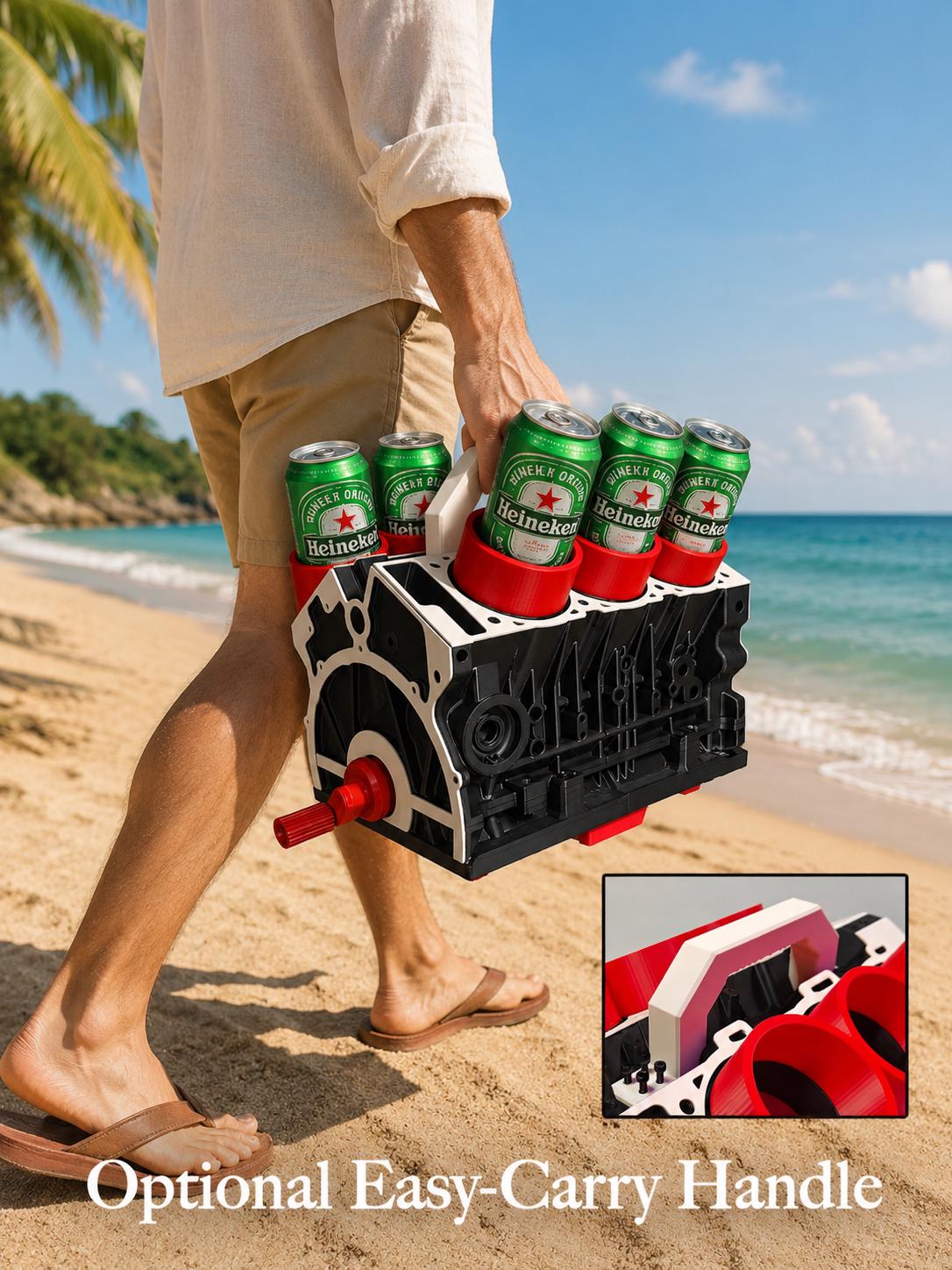 🏎️ V8 Engine Block Rotating Beer Caddy | 6-Can Crank Style Portable Beverage Storage Holder