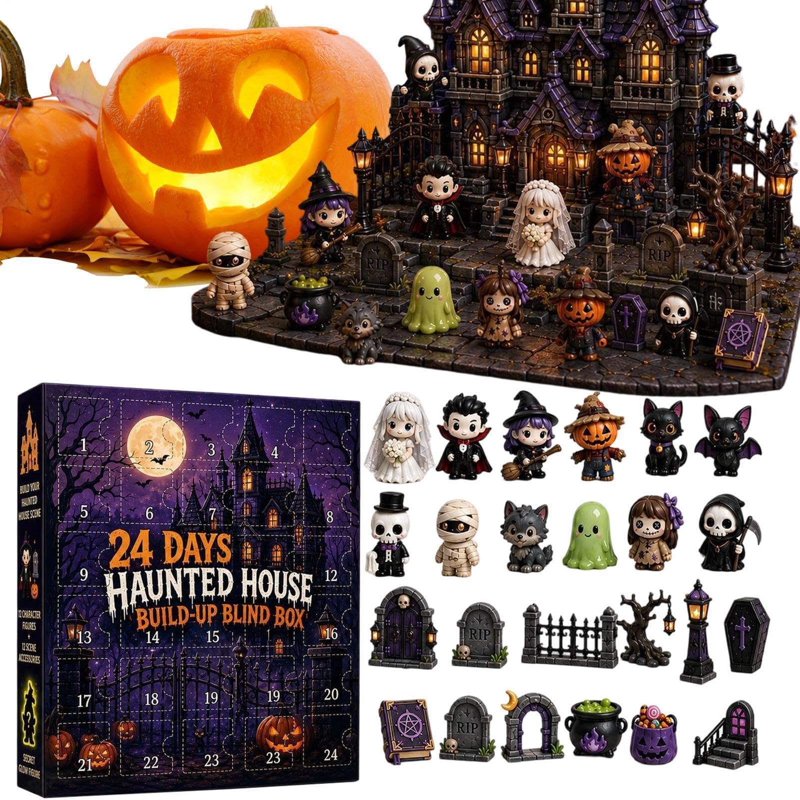 👻 24 Days Haunted House Build-Up Advent Calendar | Halloween Countdown Blind Box Mini Figurine Set
