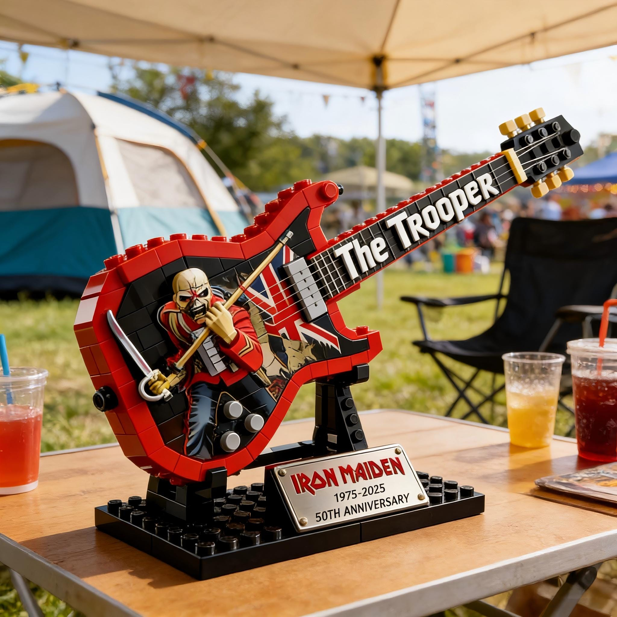 🎸 Rock Band The Trooper Guitar Building Block Set | 50th Anniversary Rock Music Collectible Model