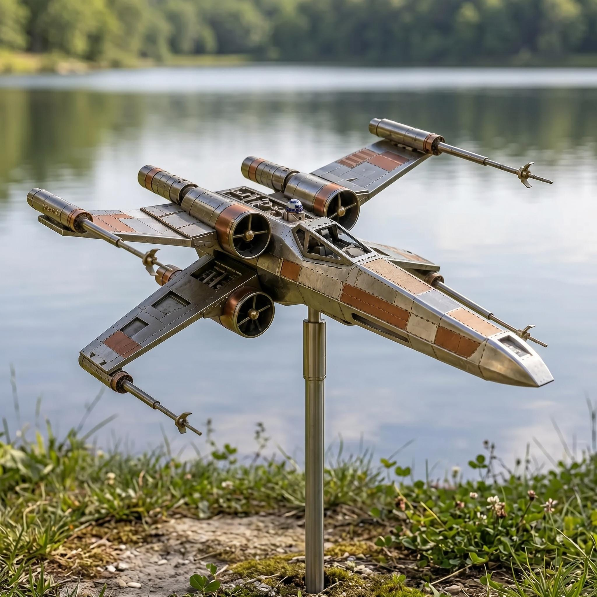 ✨ Star Wars X-Wing Starfighter Metal Wind Spinner | Sci-Fi Fan Outdoor Garden Kinetic Yard Decor