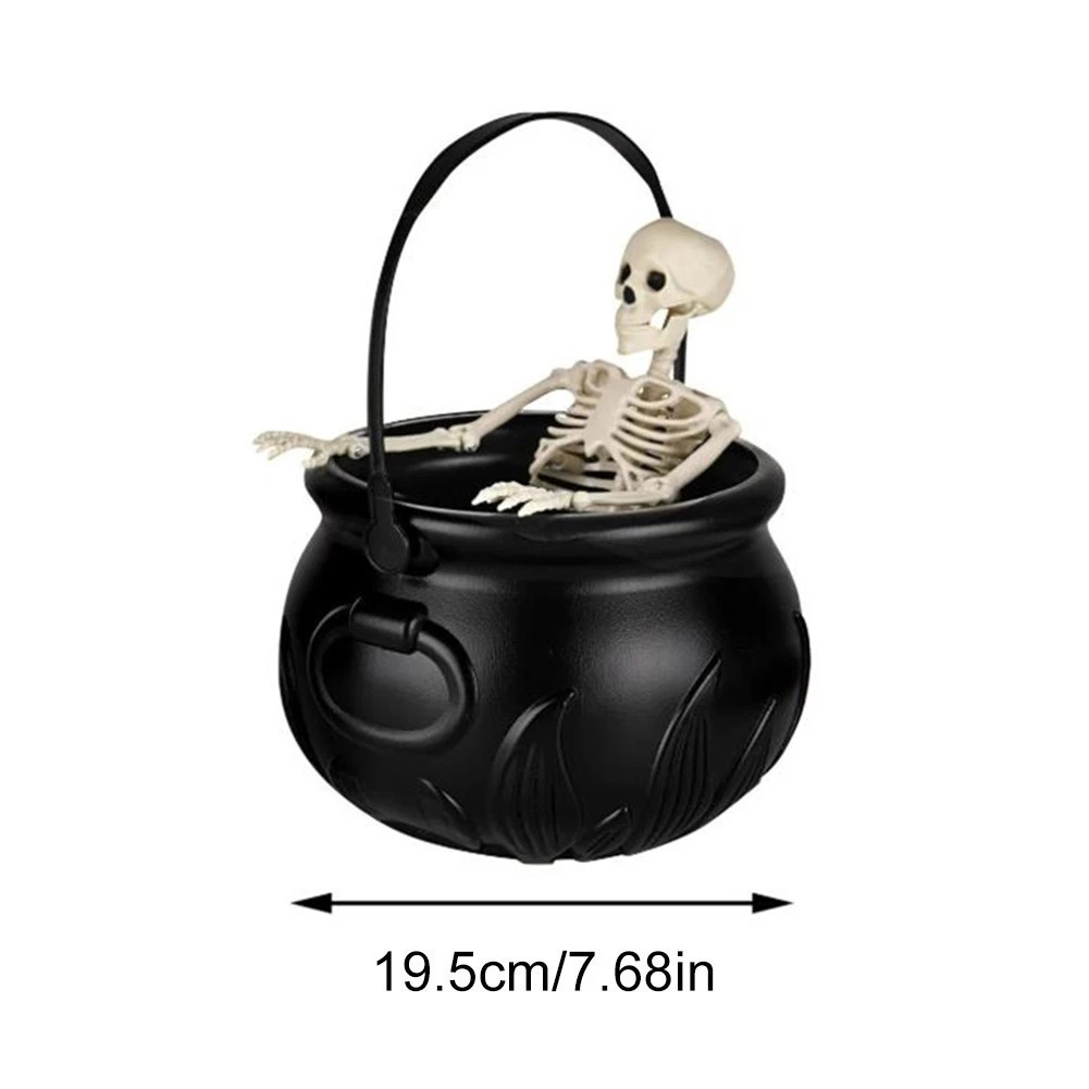 💀 Halloween Skeleton Witch Cauldron Mist Maker | Spooky Potion Fog Tabletop Decor
