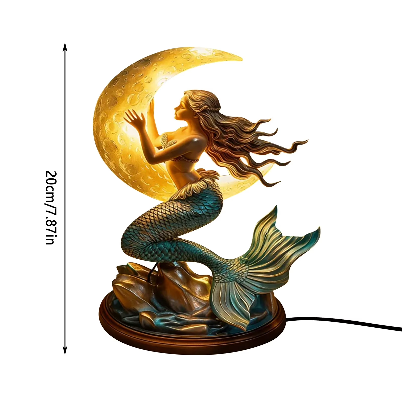 🧜‍♀️ Mermaid Crescent Moon Table Lamp | Fantasy Ocean Mermaid Sculpture Warm Glow Night Light