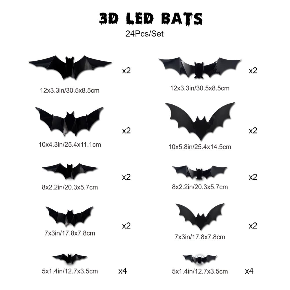 🦇 3D LED Bats Halloween Glowing Wall Decor Set