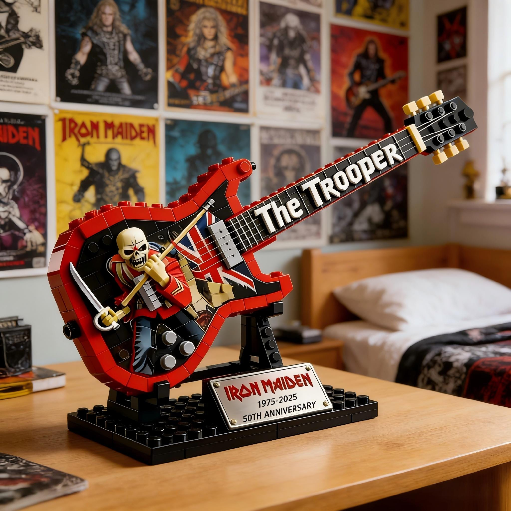🎸 Rock Band The Trooper Guitar Building Block Set | 50th Anniversary Rock Music Collectible Model