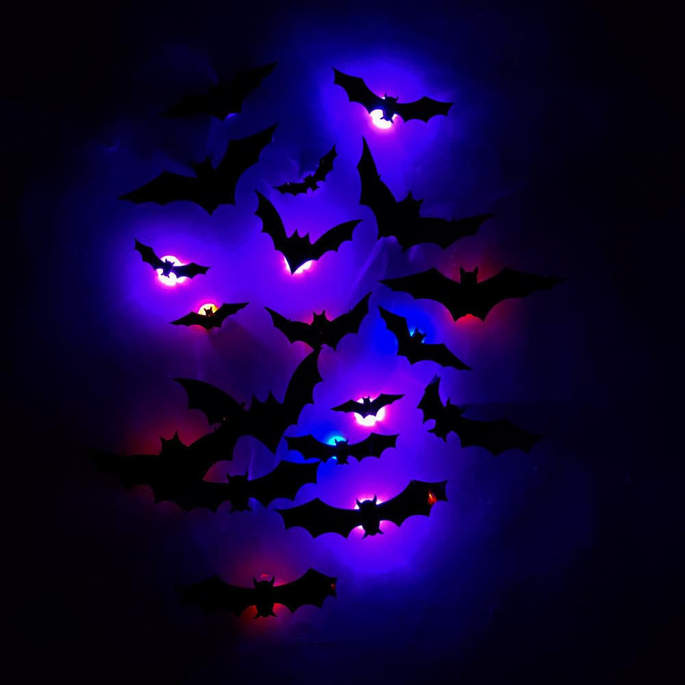 🦇 3D LED Bats Halloween Glowing Wall Decor Set