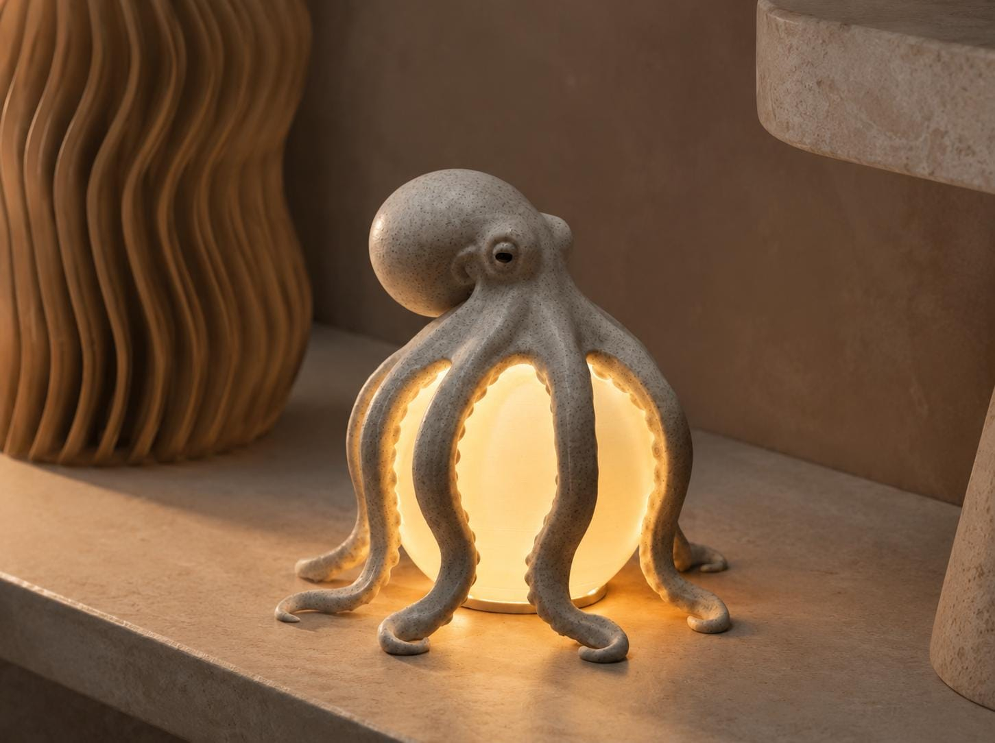 🐙 Textured Octopus Sculpture Table Lamp | Coastal Ocean Themed Warm Glow Accent Night Light