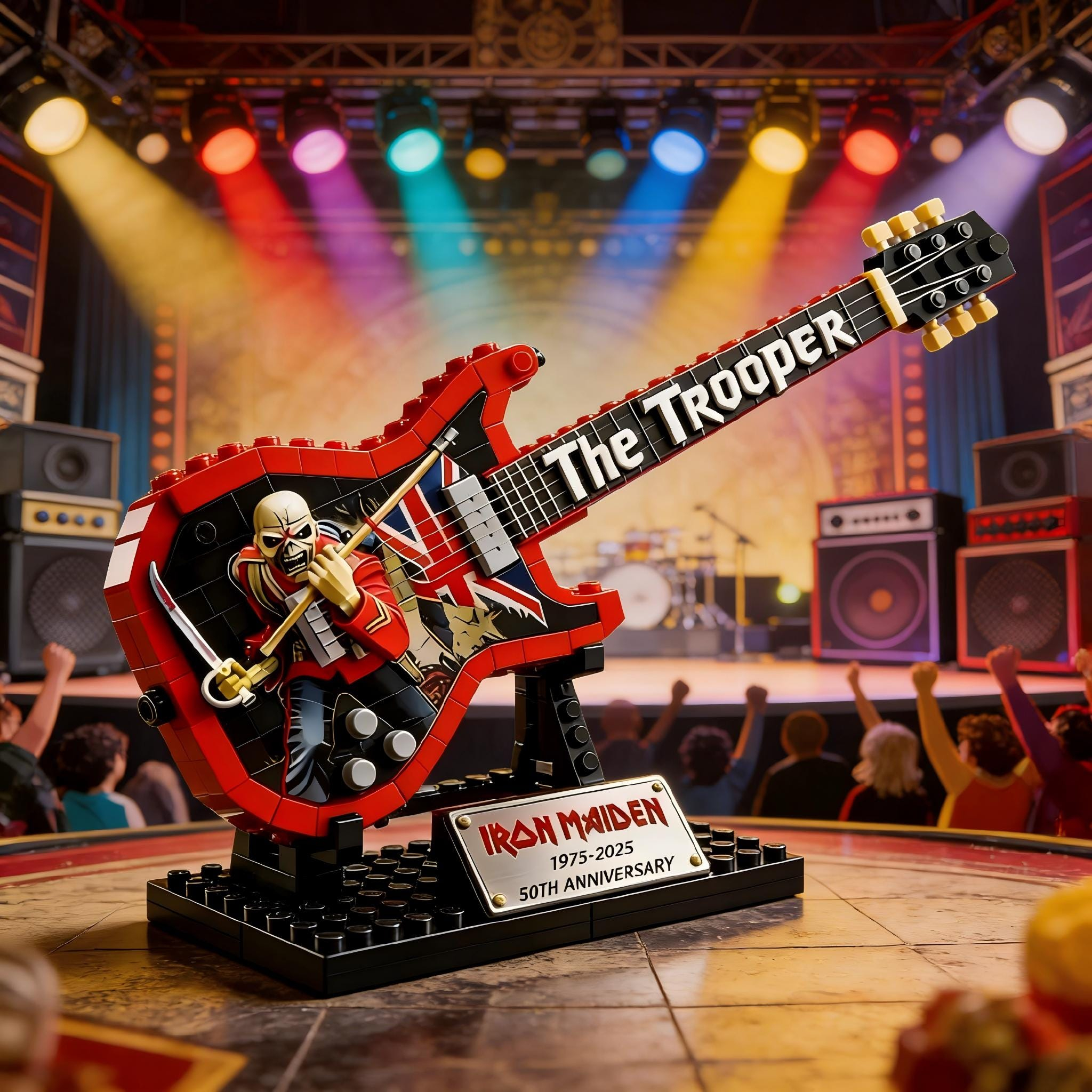 🎸 Rock Band The Trooper Guitar Building Block Set | 50th Anniversary Rock Music Collectible Model