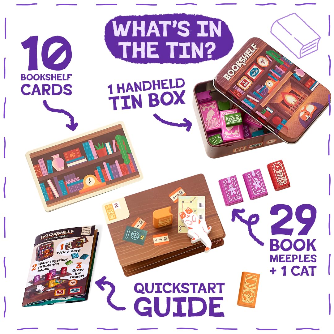 📚 Portable Tin Box Bookshelf Balance Cooperative Board Game | Pocket Travel Party Tabletop Game