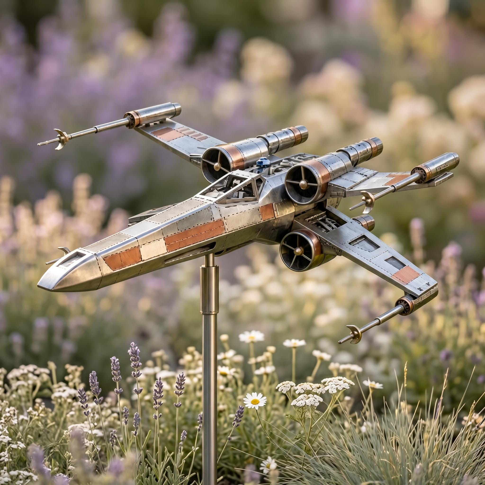 ✨ Star Wars X-Wing Starfighter Metal Wind Spinner | Sci-Fi Fan Outdoor Garden Kinetic Yard Decor
