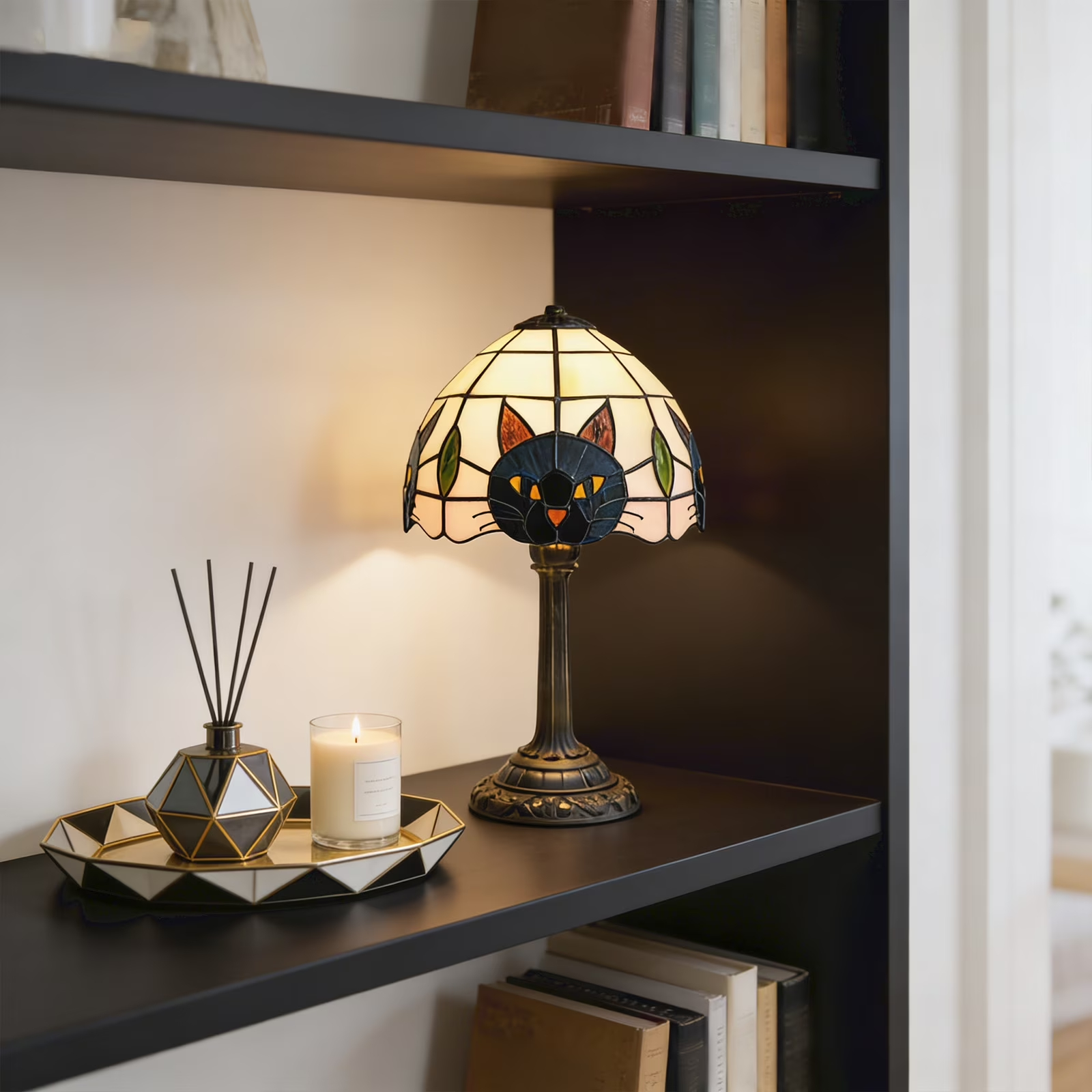 🐈‍⬛ Stained Glass Black Cat Halloween Table Lamp