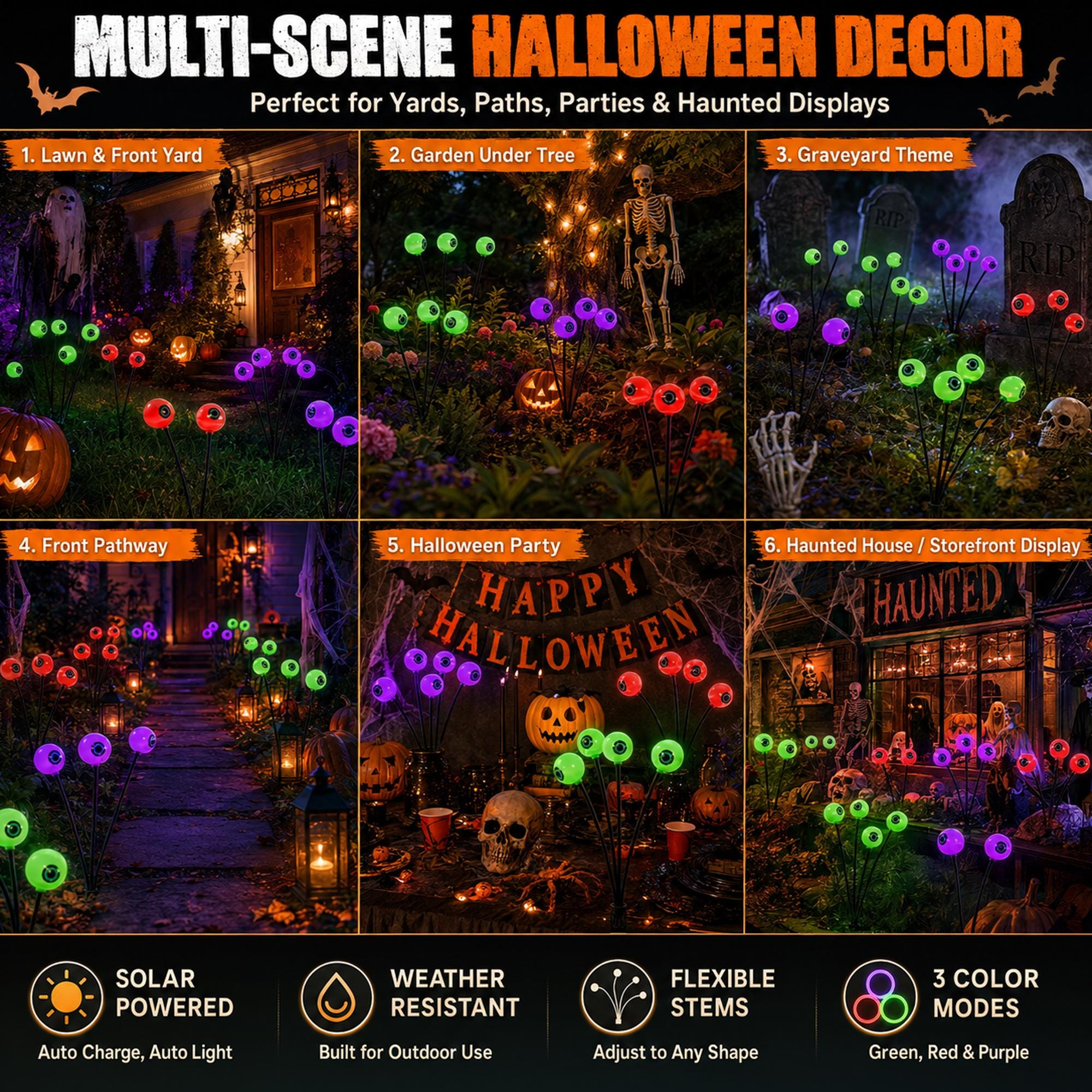 👁️ Halloween Solar Eyeball Garden Stake Lights