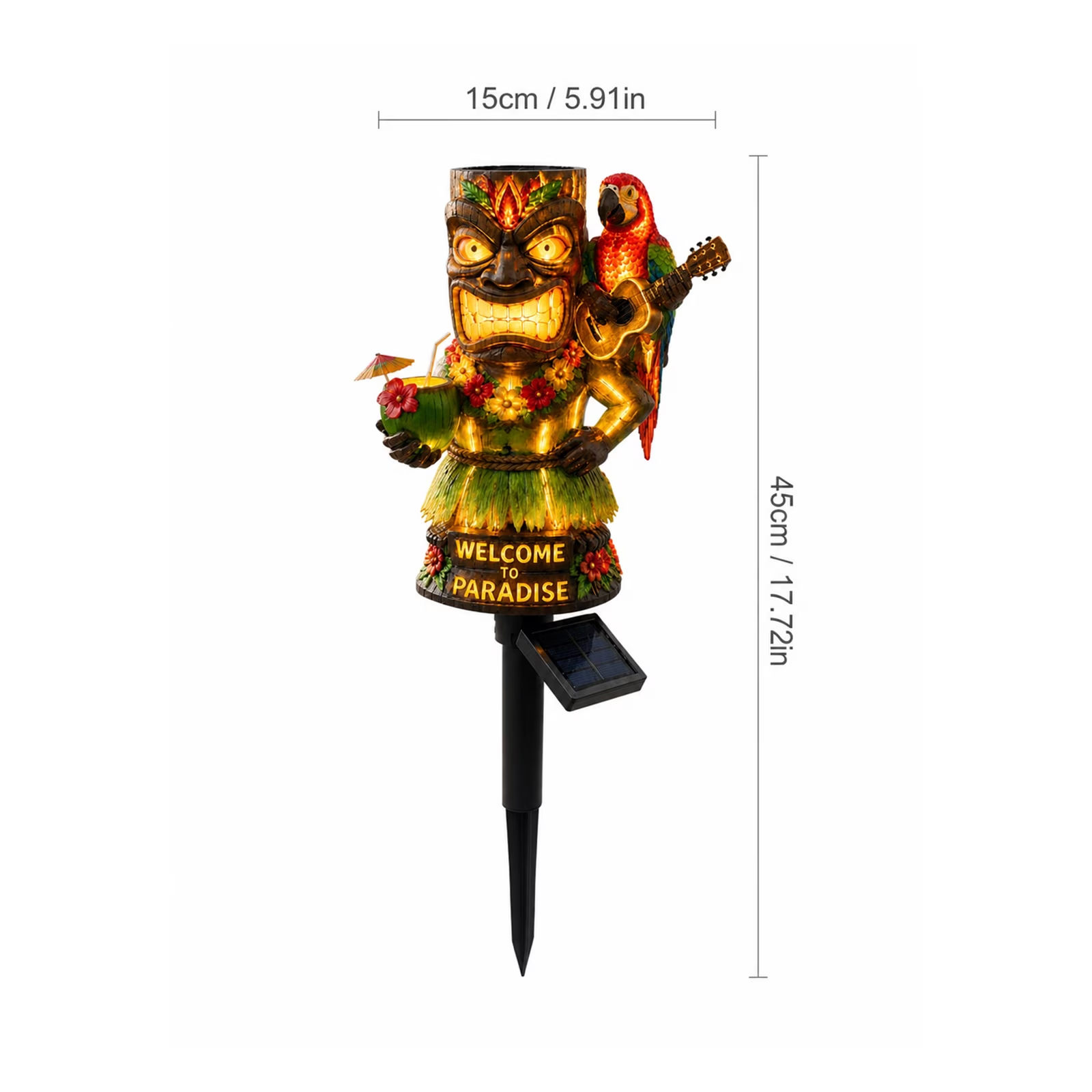 🦜🌴 Tiki Statue Parrot Solar Garden Stake Light | Tropical Hawaiian Paradise Outdoor Landscape Lamp