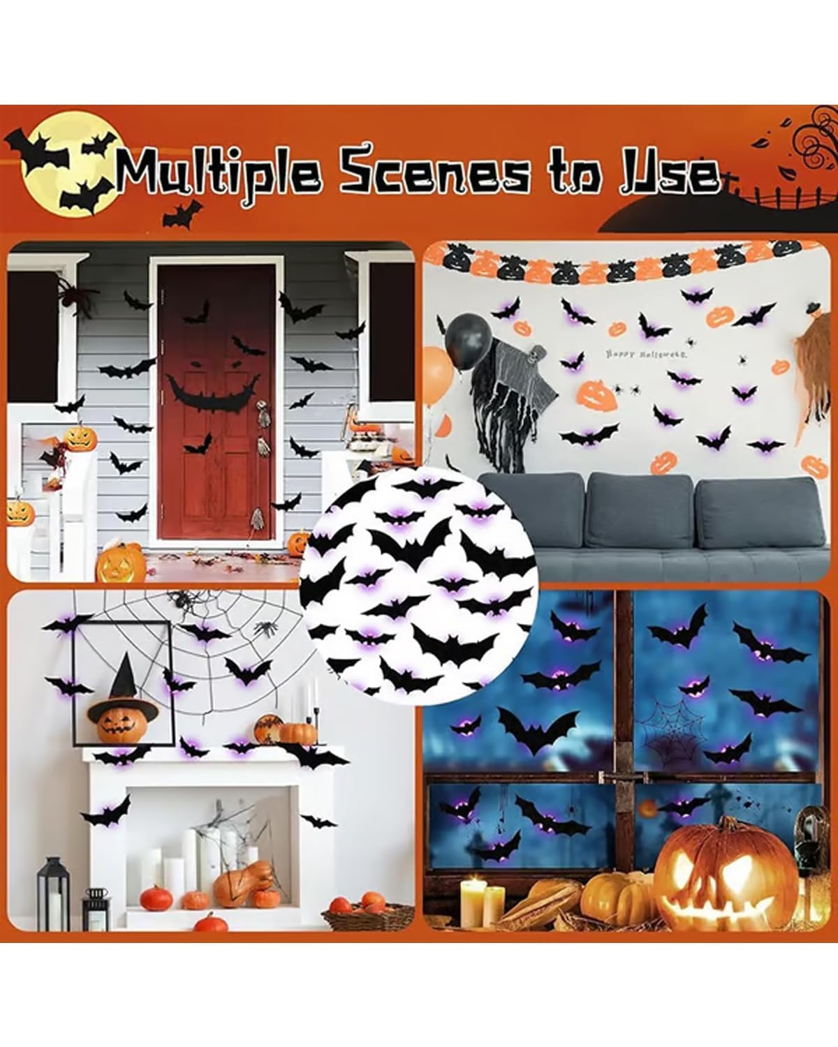 🦇 3D LED Bats Halloween Glowing Wall Decor Set