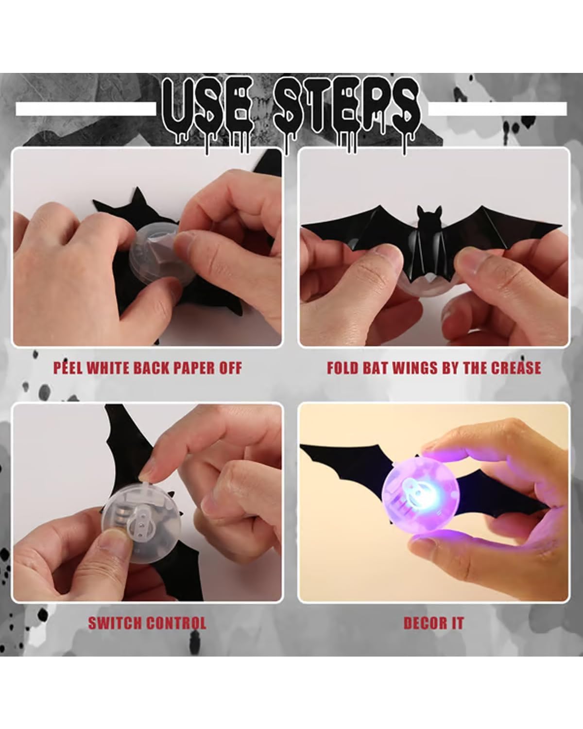 🦇 3D LED Bats Halloween Glowing Wall Decor Set