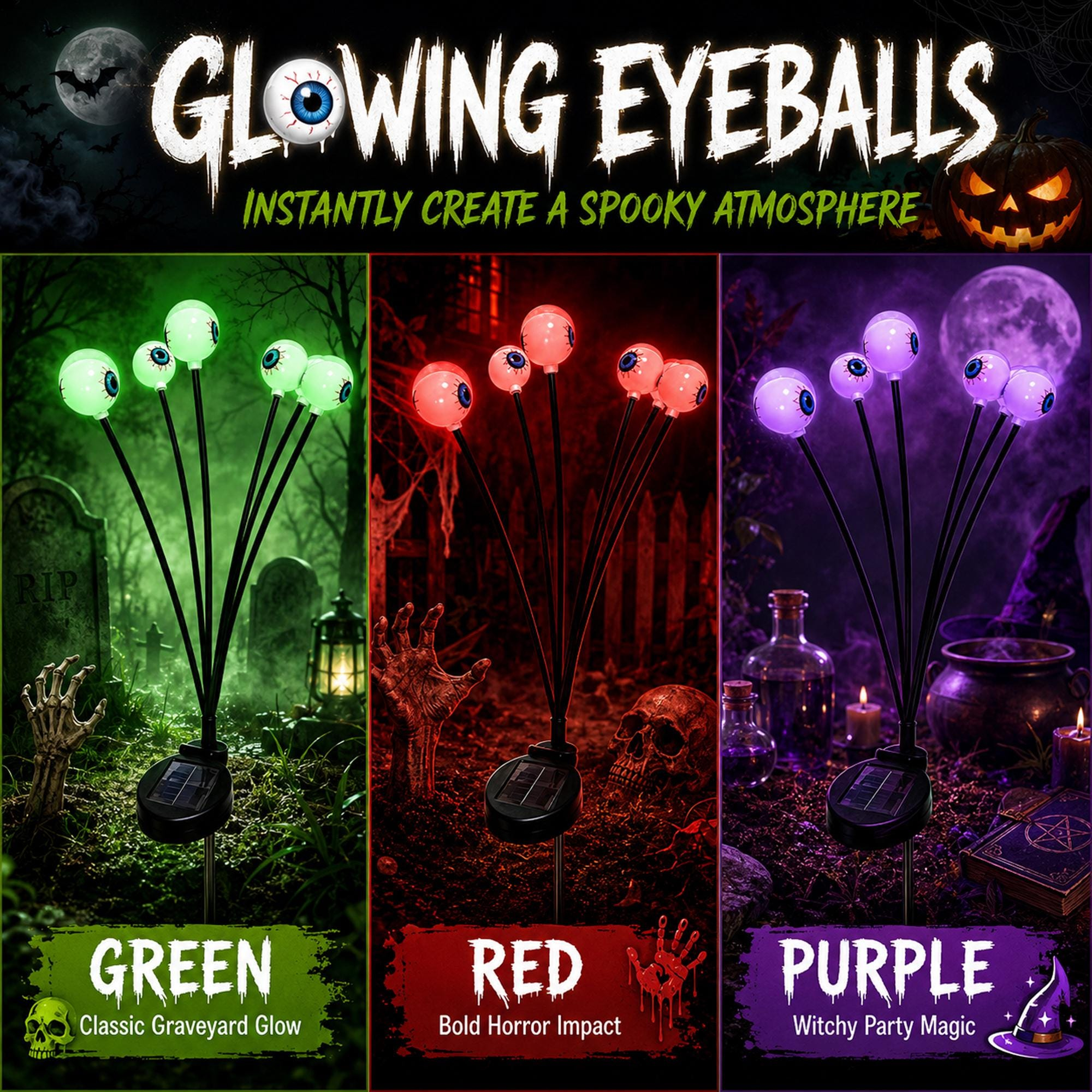 👁️ Halloween Solar Eyeball Garden Stake Lights