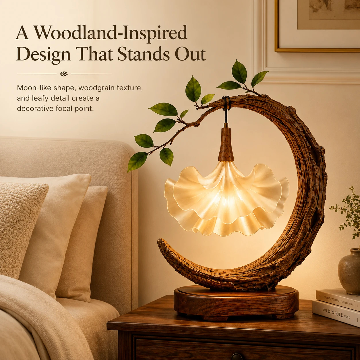 🌙 ⭐ Crescent Moon Botanical Petal Table Lamp | Rustic Floral Ambient USB Night Light
