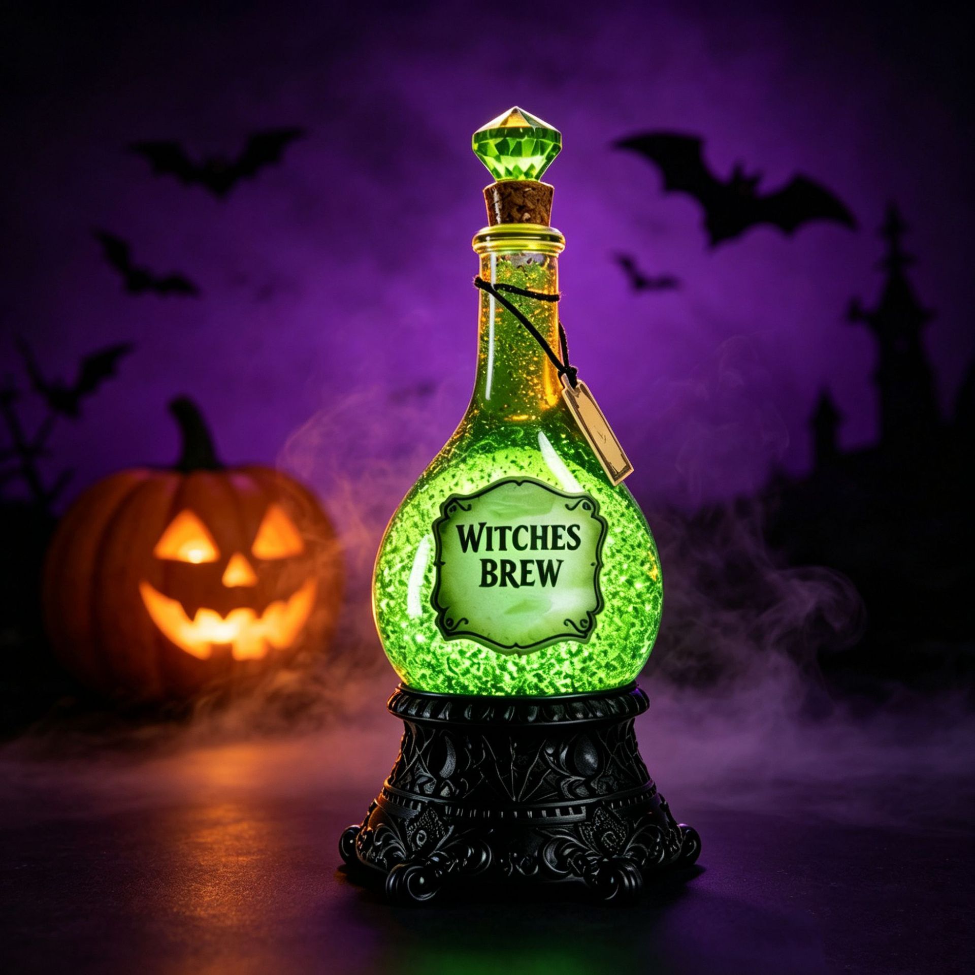 🧪 Witches Brew Glitter Potion Bottle LED Lamp | Vintage Halloween Tabletop Decor Light