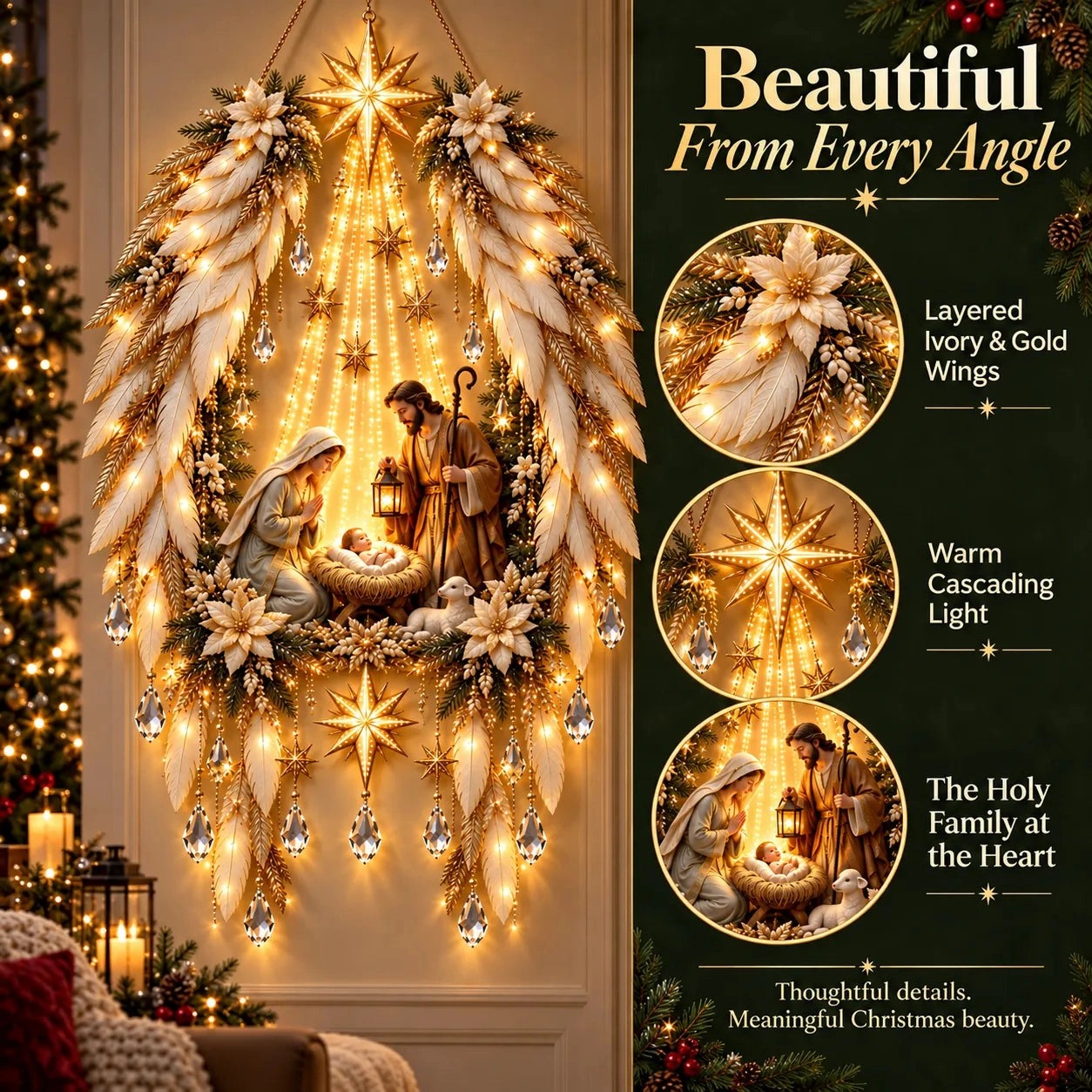 ✨👼 3D Heavenly Angel Wings Nativity Light✨ – Lighted Christmas Wall Decor ✈️
