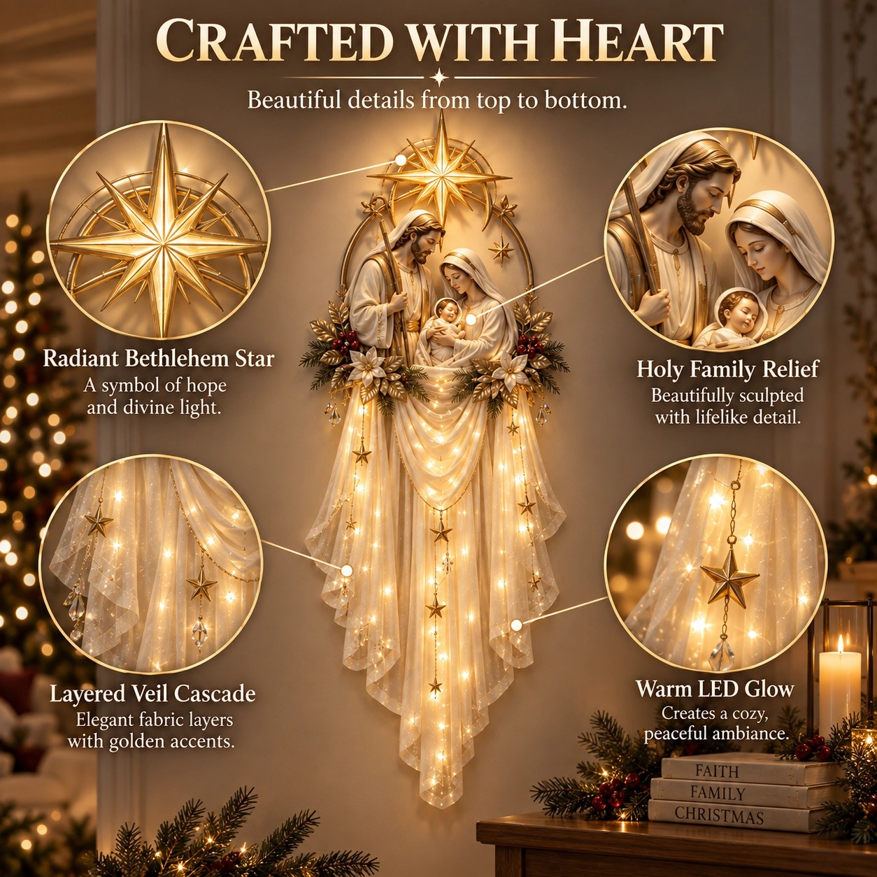 🎁 49% OFF Today | Holy Family Star Veil™ – Meaningful Christmas Wall Decor