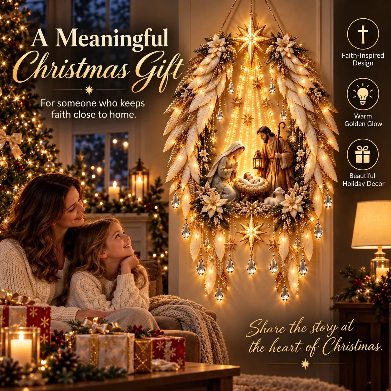 ✨👼 3D Heavenly Angel Wings Nativity Light✨ – Lighted Christmas Wall Decor ✈️