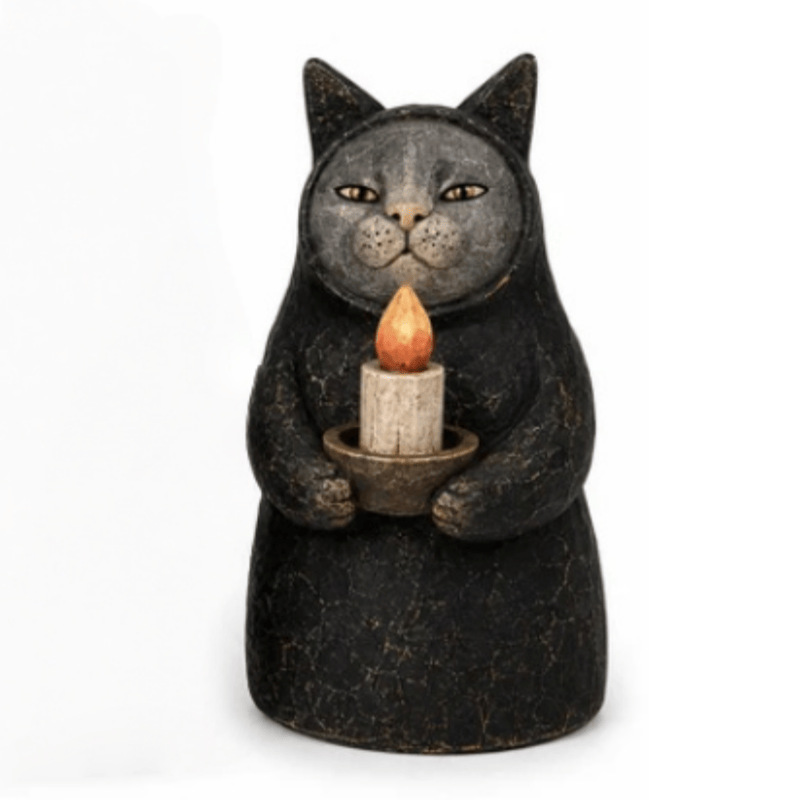 3-Piece Mysterious Hooded Cat Candlelight Figurine