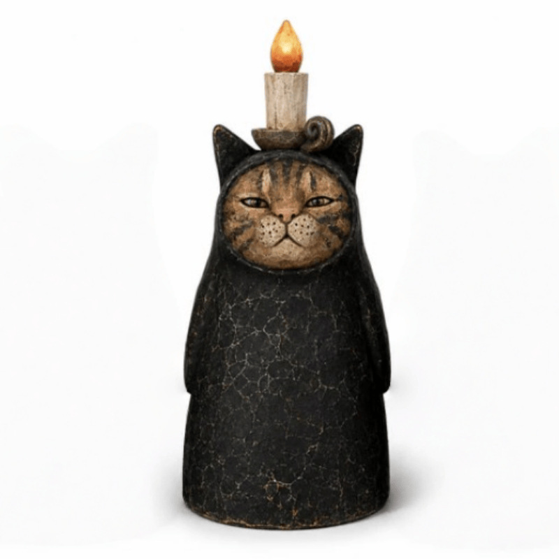 3-Piece Mysterious Hooded Cat Candlelight Figurine