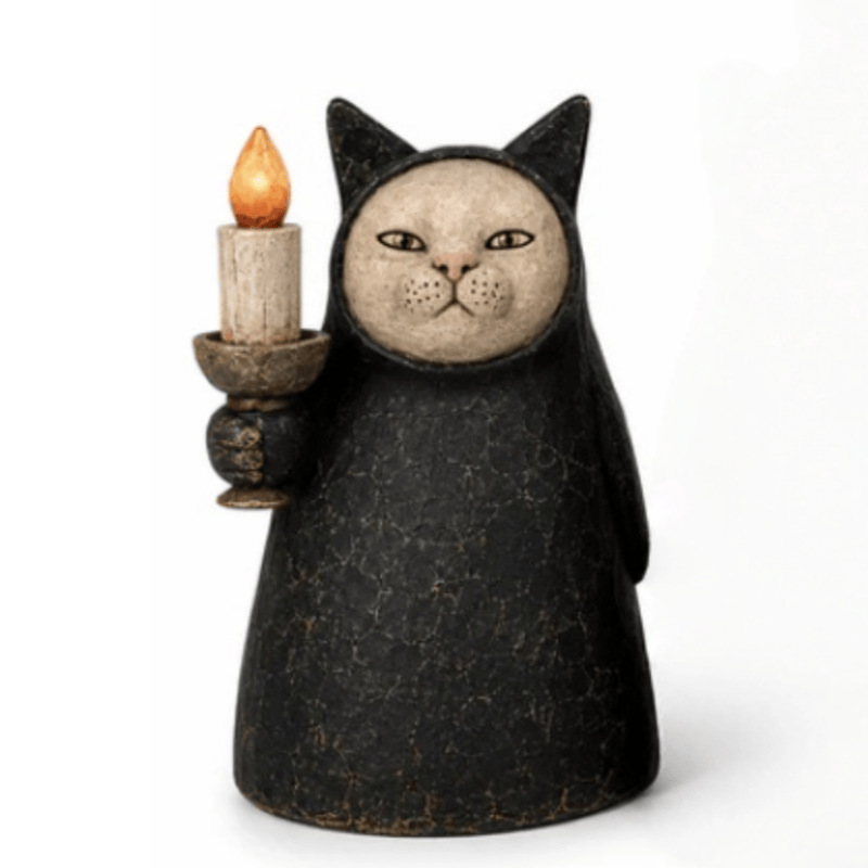 3-Piece Mysterious Hooded Cat Candlelight Figurine