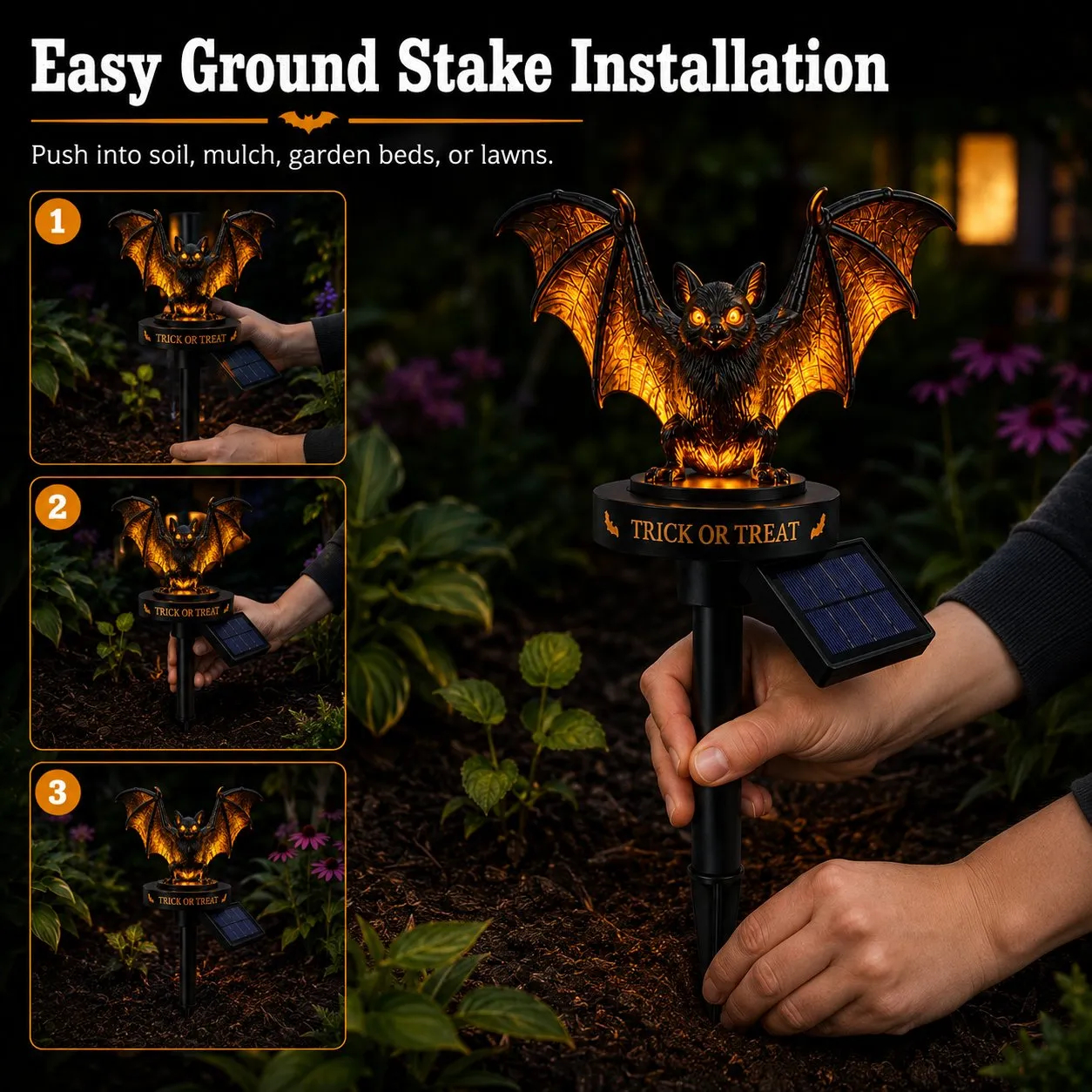 🔥 Solar Halloween Bat Garden Stake Light 🦇