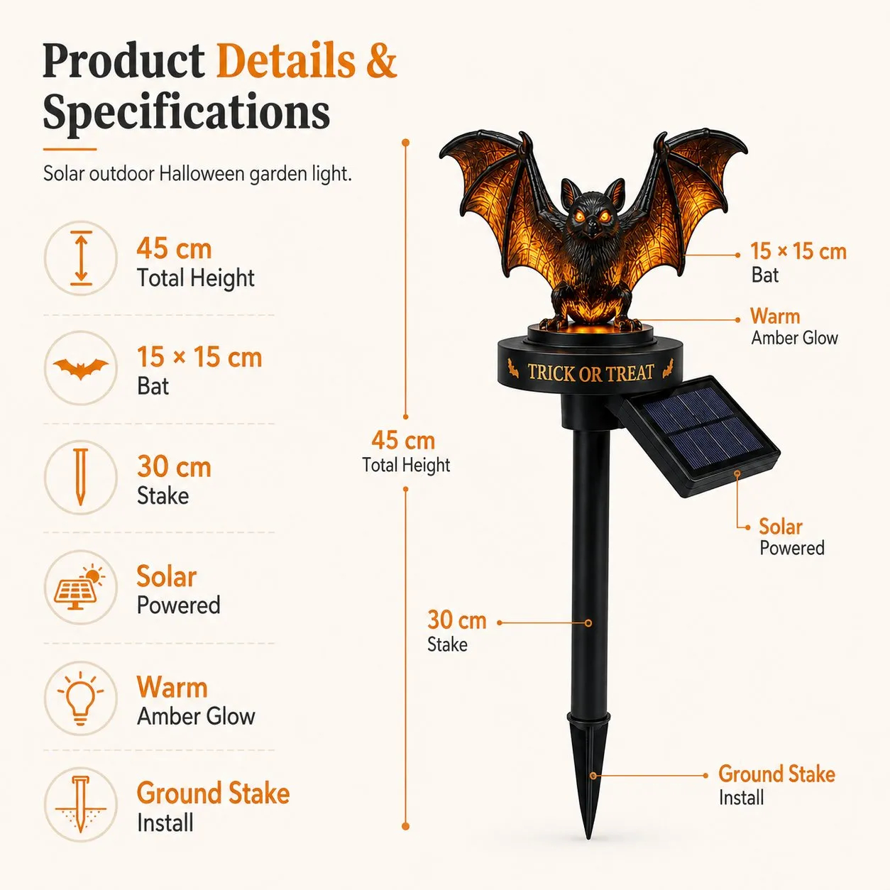 🔥 Solar Halloween Bat Garden Stake Light 🦇