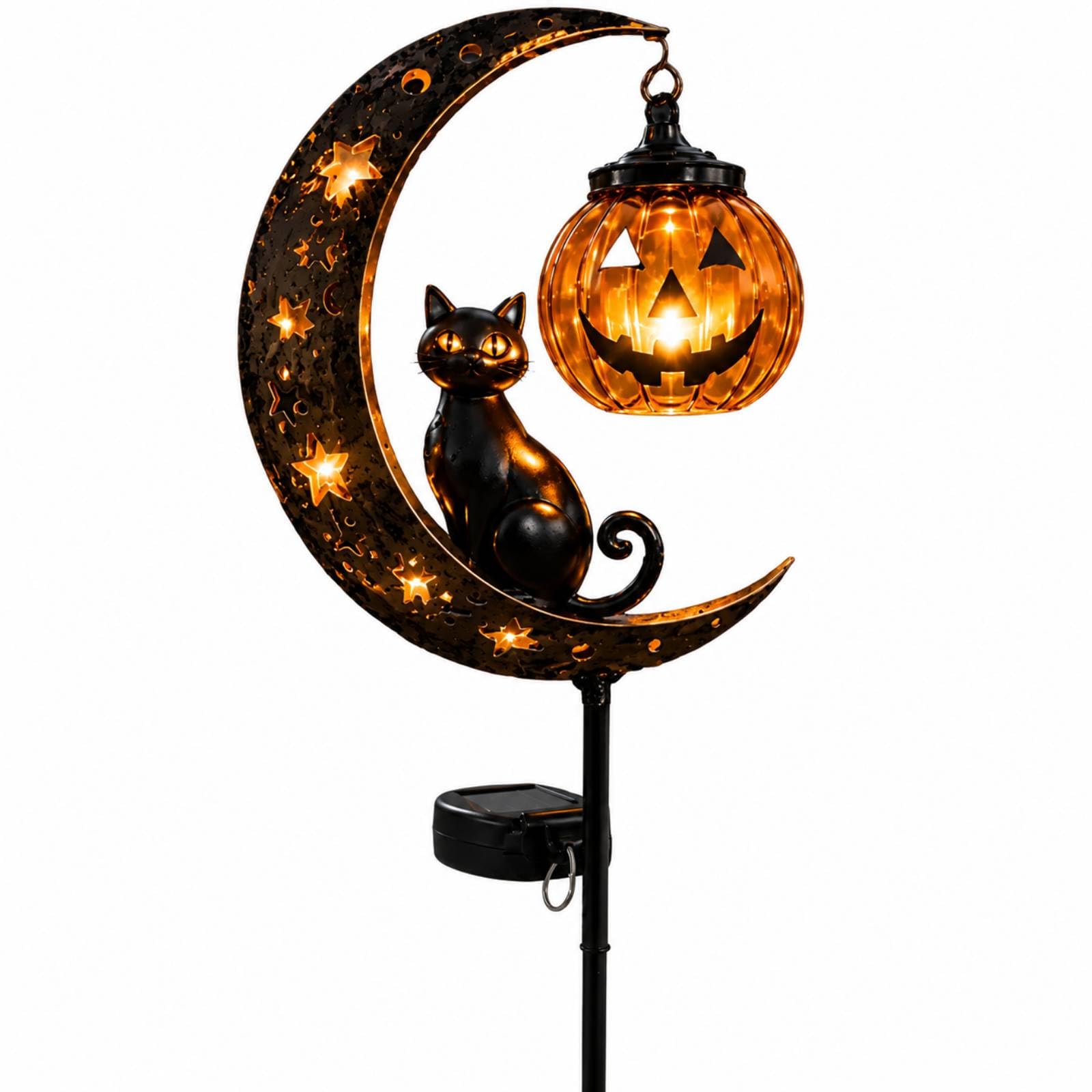 🎃 Halloween Black Cat Moon Solar Garden Stake Light | Outdoor Pumpkin Lantern Yard Decor