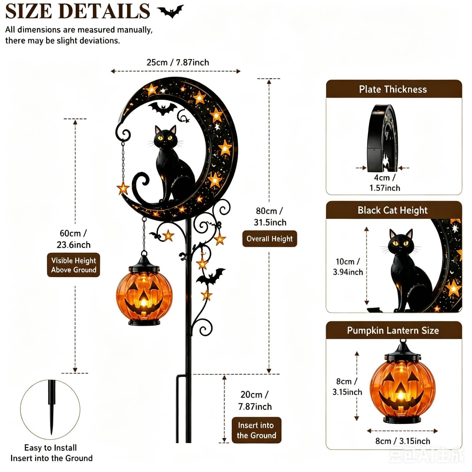 🎃 Halloween Black Cat Moon Solar Garden Stake Light | Outdoor Pumpkin Lantern Yard Decor