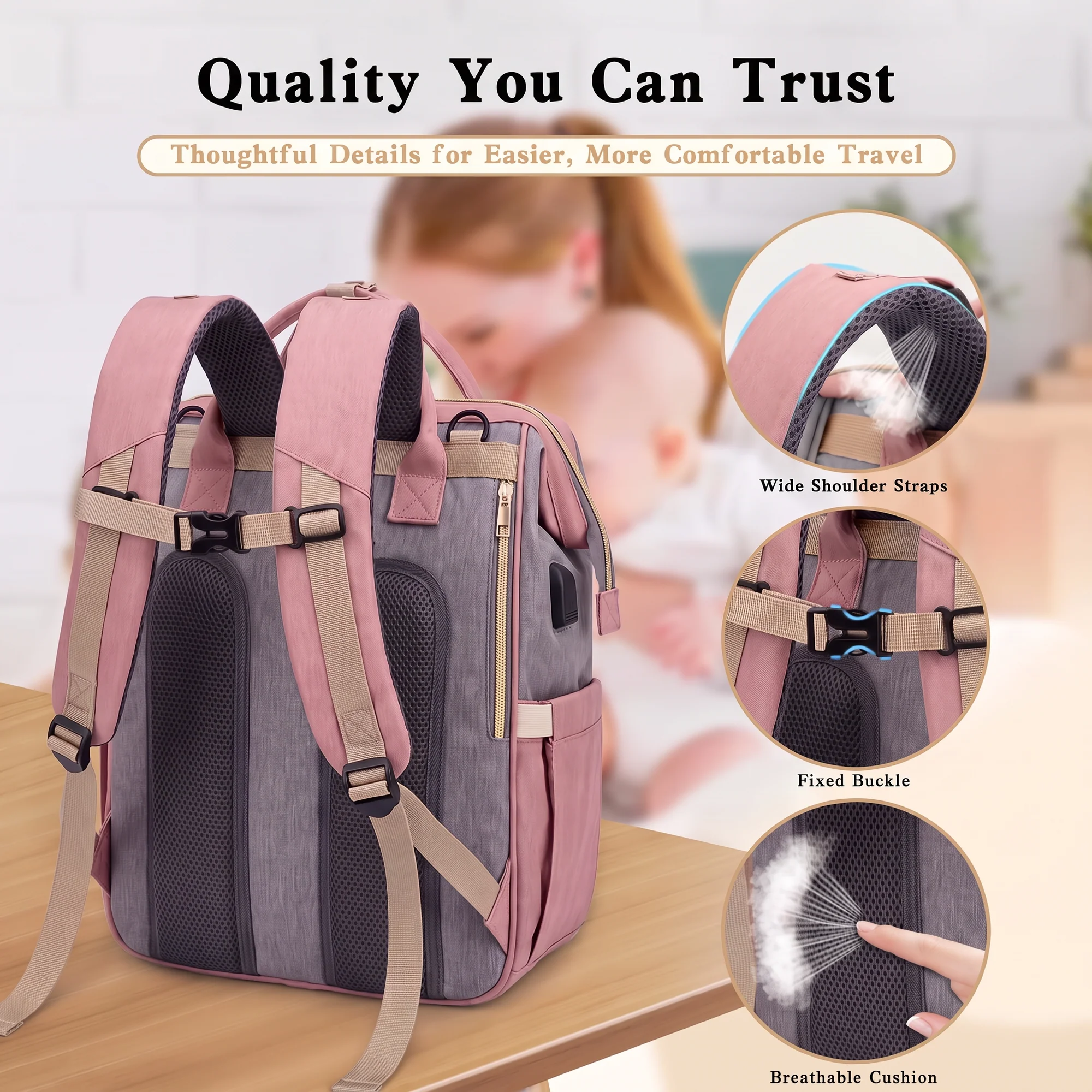 👶 3-in-1 Convertible Diaper Bag Backpack with Travel Bassinet