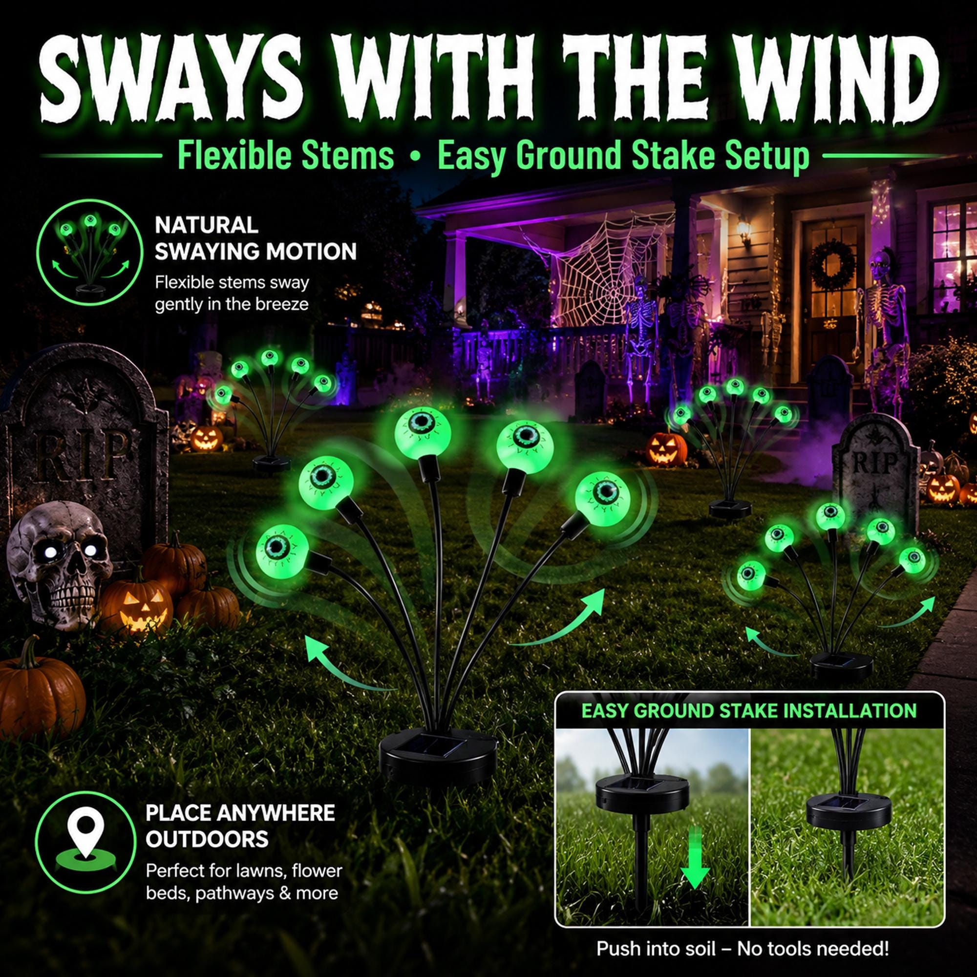 👁️ Halloween Solar Eyeball Garden Stake Lights