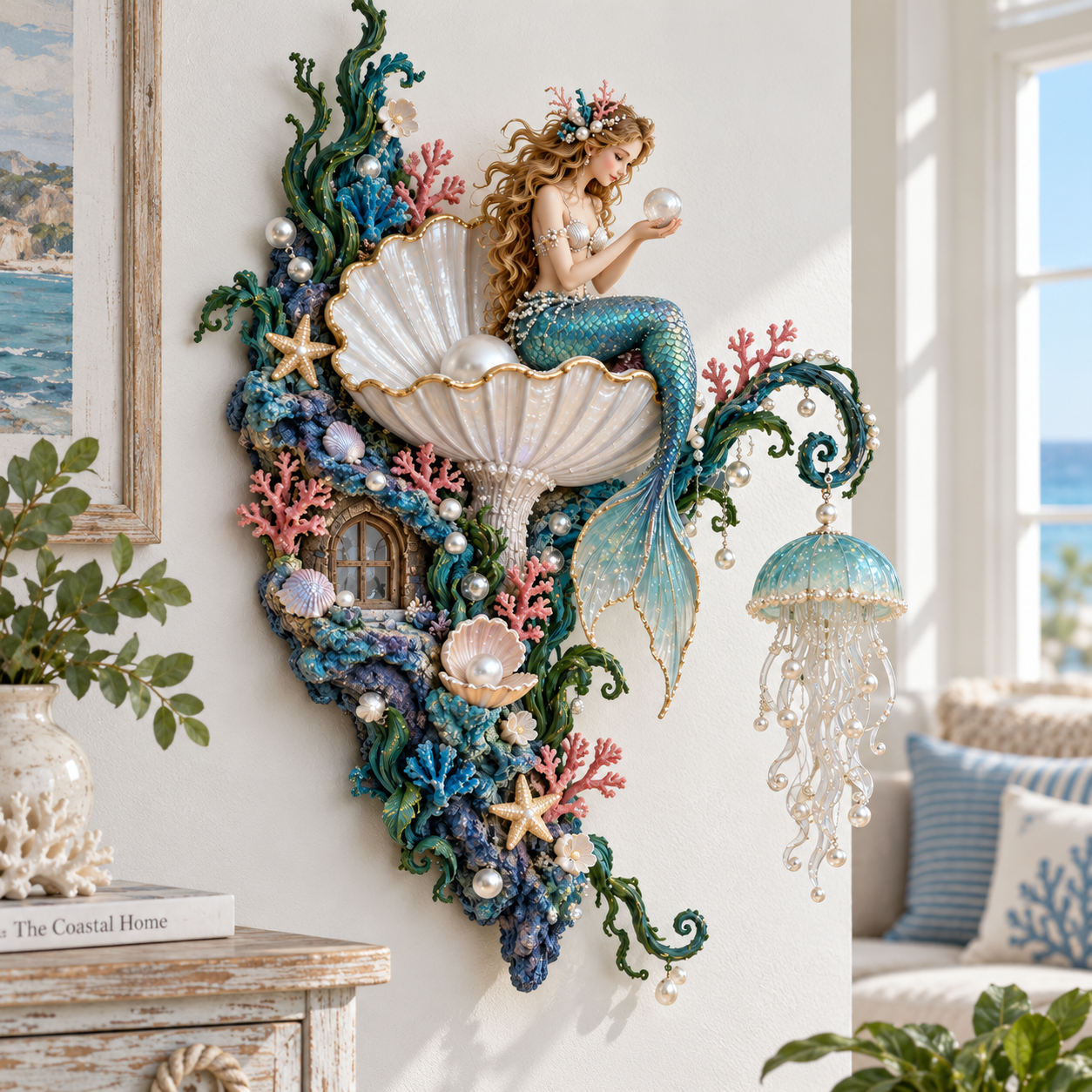 Mermaid Pearl Wall Light in a coastal-inspired home setting
