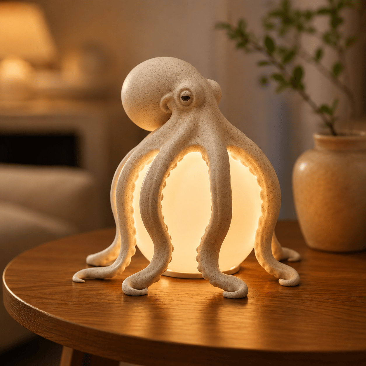 🐙 Textured Octopus Sculpture Table Lamp | Coastal Ocean Themed Warm Glow Accent Night Light