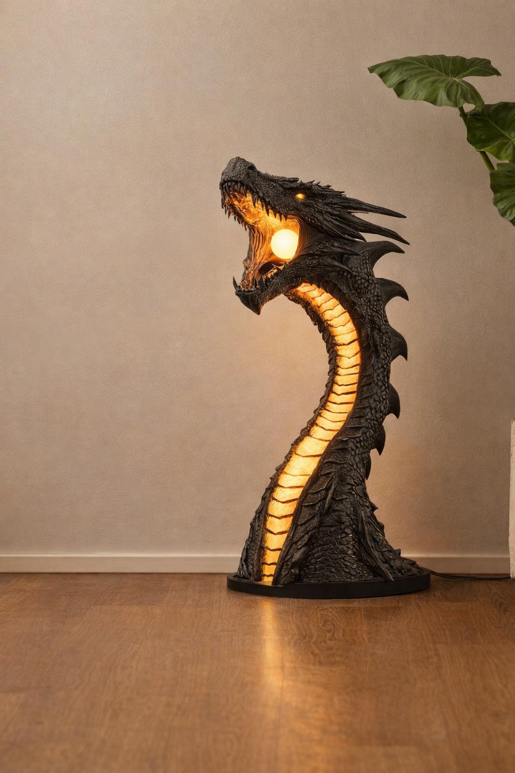 🐉 Gothic Fire-Breathing Dragon Sculpture Floor Lamp | Medieval Style Resin Ambient Light