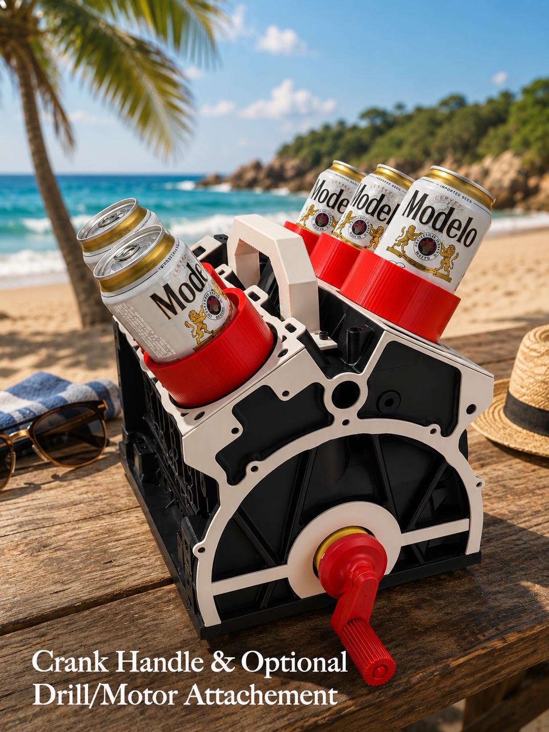 🏎️ V8 Engine Block Rotating Beer Caddy | 6-Can Crank Style Portable Beverage Storage Holder