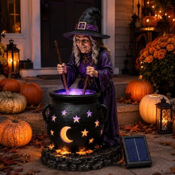 🧙‍♀️ Halloween Witch Glowing Cauldron Solar Light